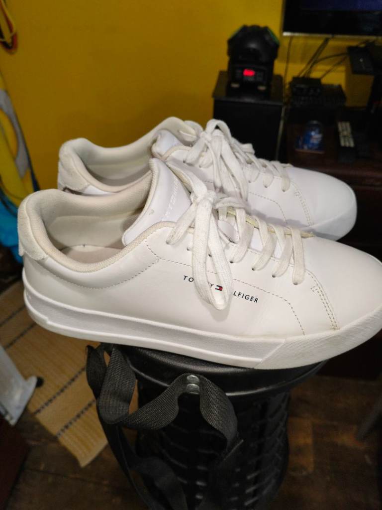image for Tommy Hilfiger white leather trainers. 