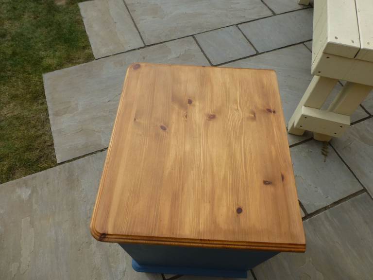 Good used condition solid pine  Blueprint blue 3 drawer unit bedside cabinet  side table