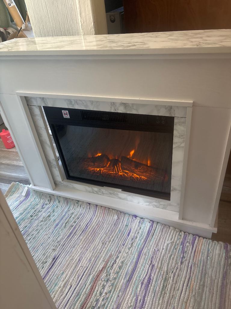 Electric Fireplace with White Surround – Good Condition