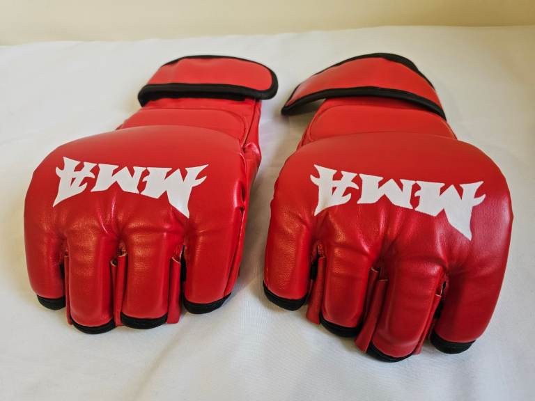 Red MMA Training Gloves Padded Knuckle Open Finger Sparring Gear Velcro Strap