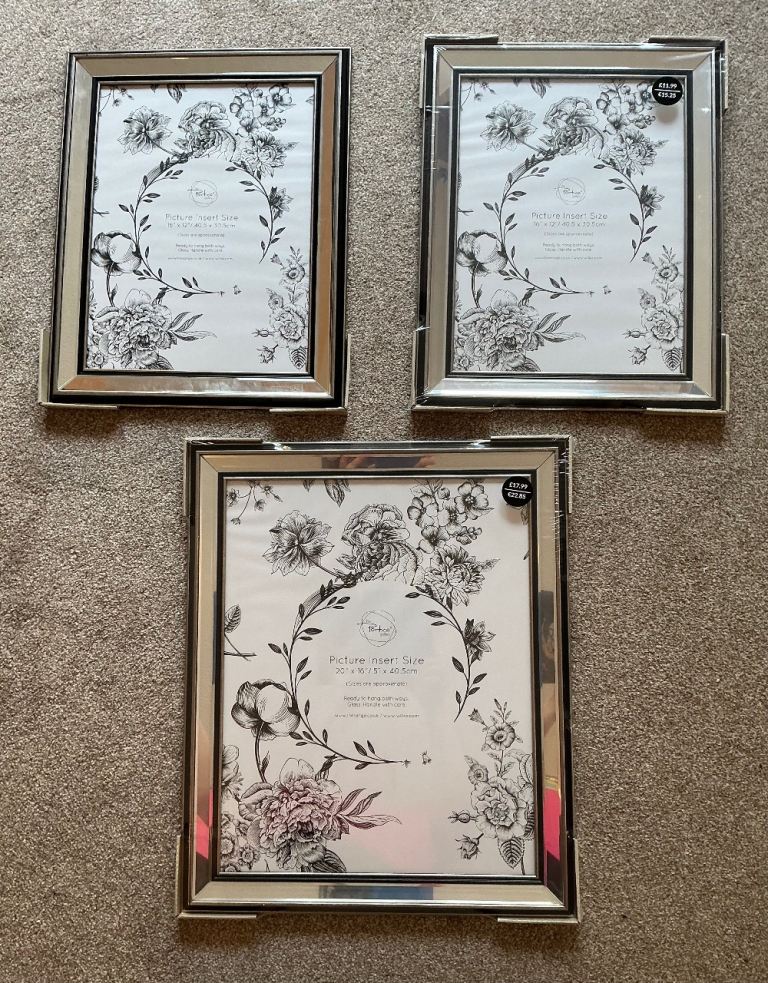 Three Brand New Silver Photo Frames