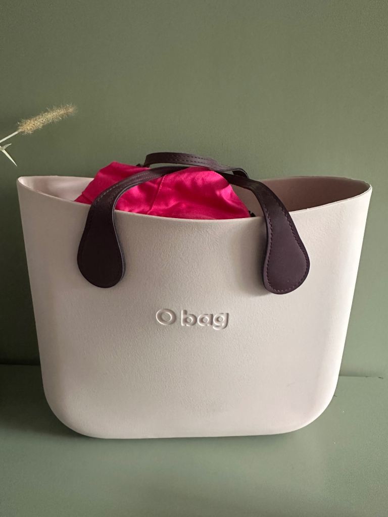 O bag Beige Tote with Pink Inner and Brown Handles