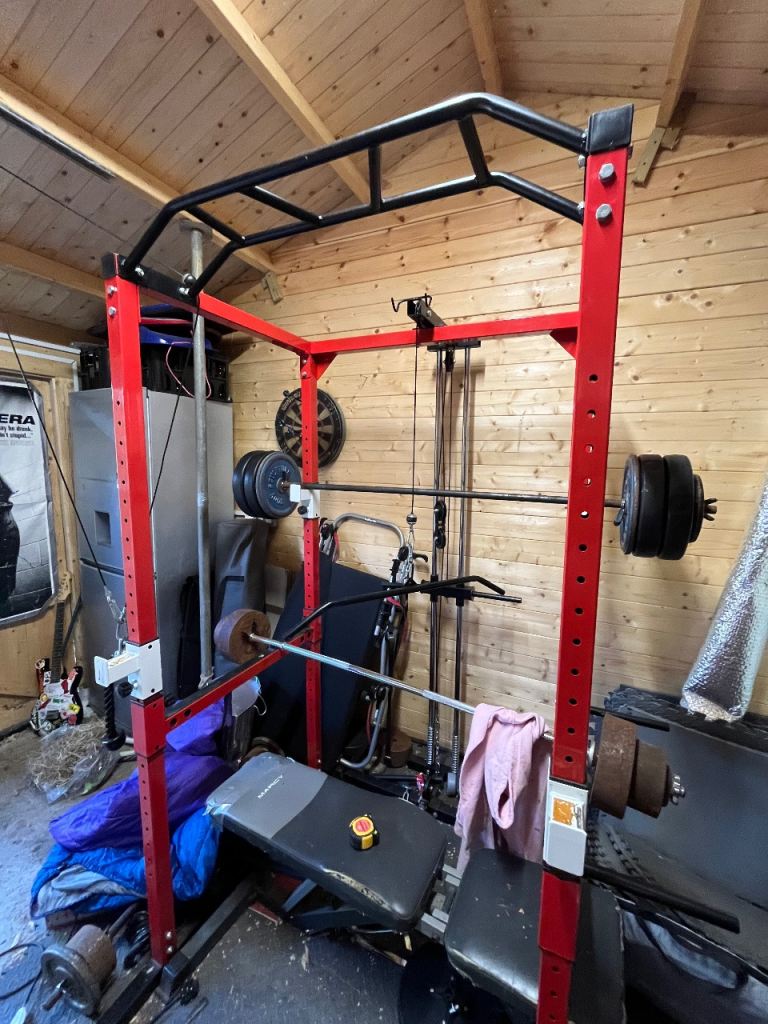 Home Gym Power Rack with Weights and Pulley System