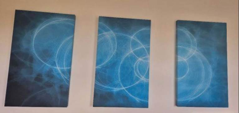 Blue Abstract Art Canvas Wall Art Set of 3 Panels, Modern Vertical Hanging