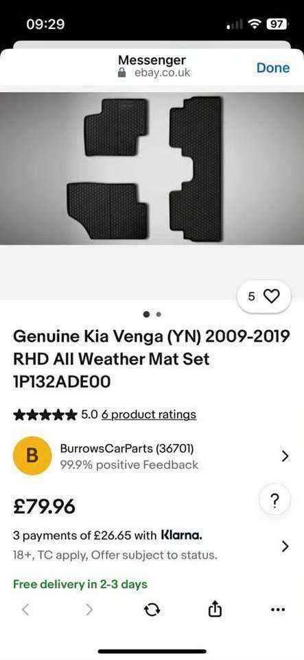 Kia Venga Genuine Rubber Mats *brand new* Cost £80