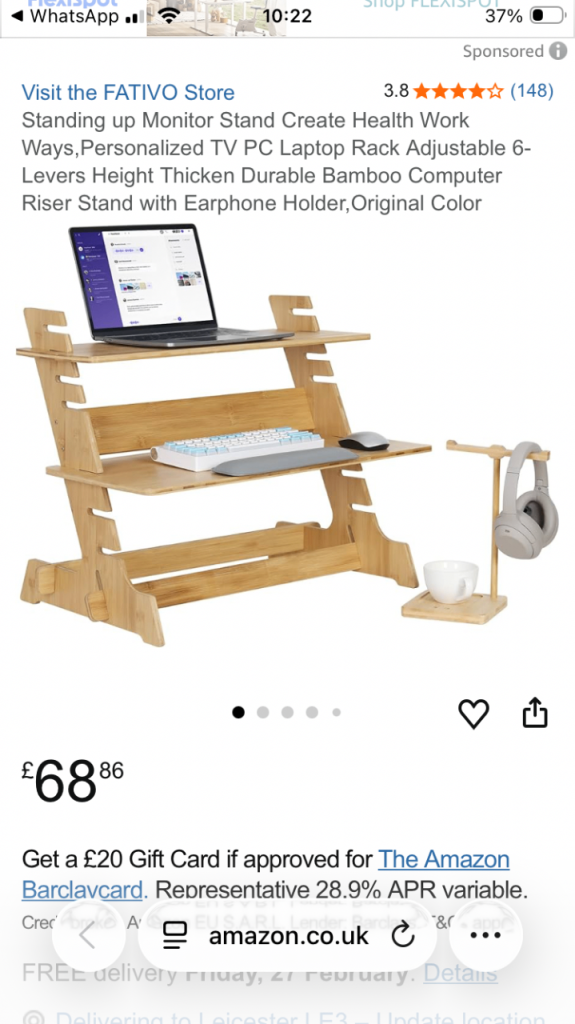 Adjustable standing desk