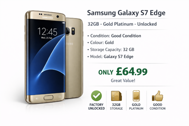 Samsung Galaxy S7 Edge – 32GB – Gold Platinum (Unlocked) – £64.99