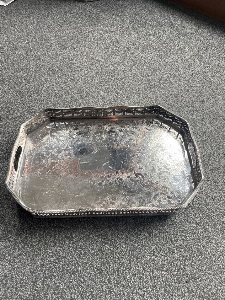 Decorative Silver-Plated Serving Tray – Good Condition