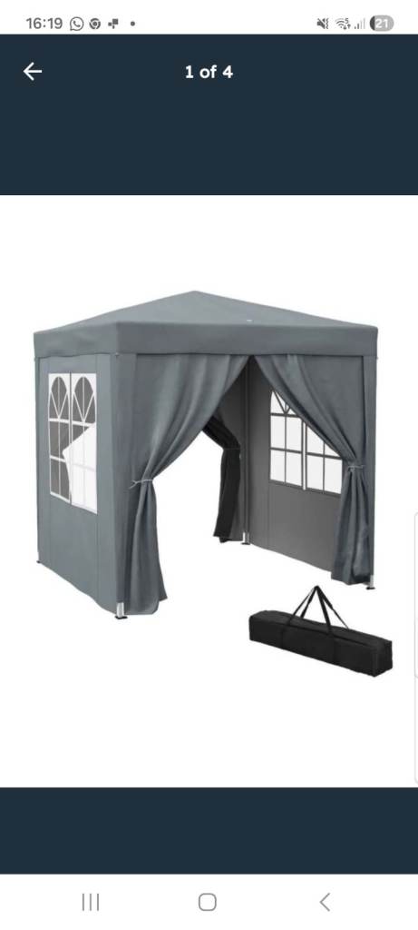 New Grey Garden Gazebo with Carry Bag – Unused pop up frame.
