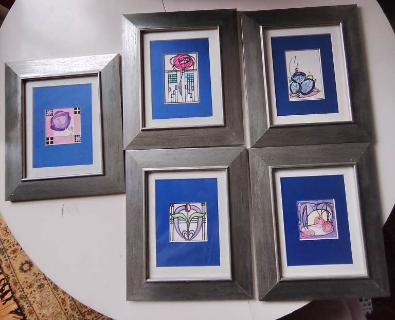 Set of 5 Framed Art Nouveau McIntosh Style Pictures