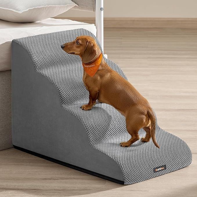 Feandrea 4 Step Dog Stairs Corduroy Dove Grey 72x40x50cm Anti Slip Waterproof
