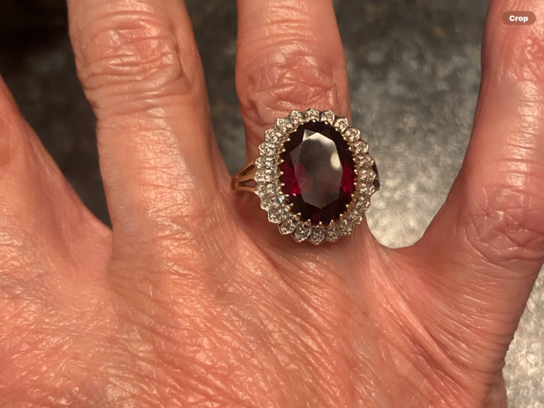 9ct Gold large Garnet & diamond cocktail ring. Size T Sizeable coll/del only