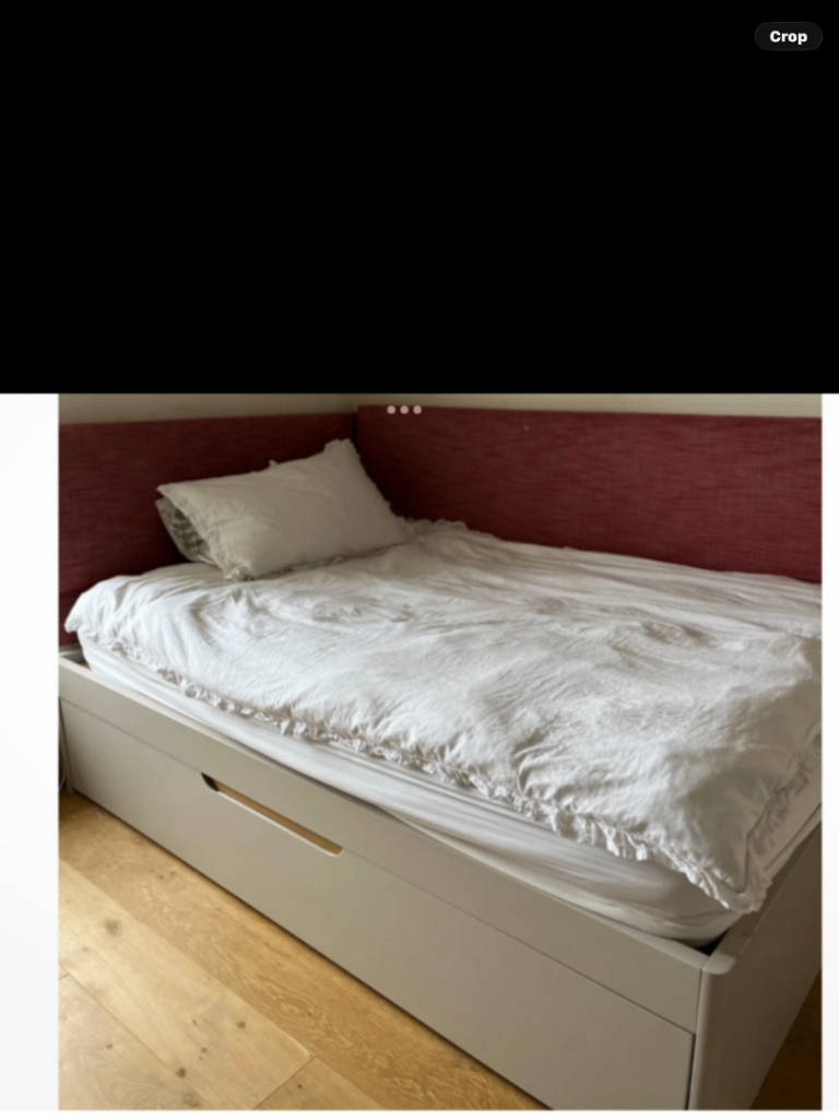 Small double bed&  drawer for bedding with new mattress used a few times was in Guest room 