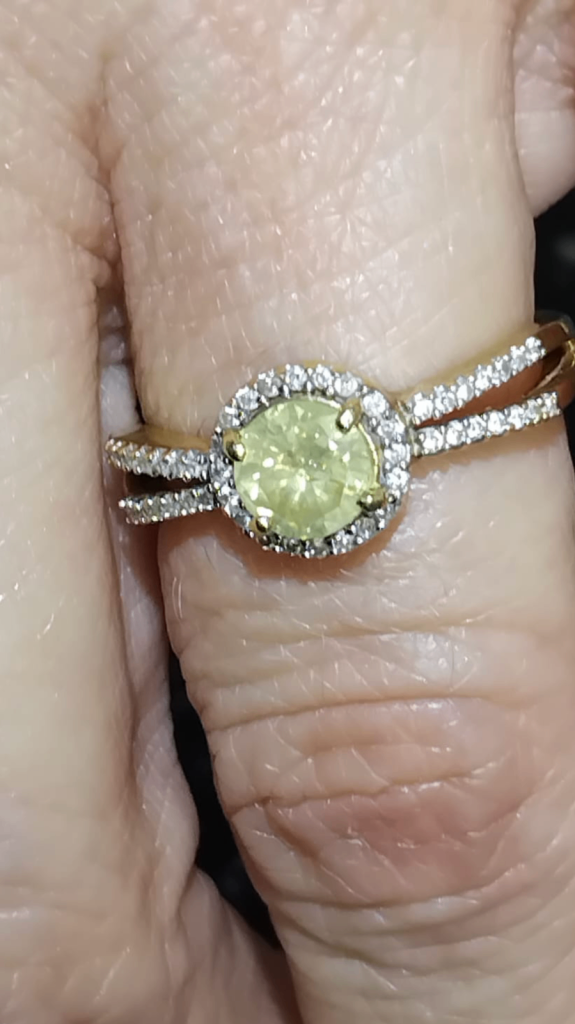 Natural canary yellow diamond gold halo ring 