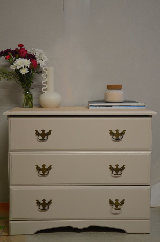 Freshly painted cream chest of drawers 