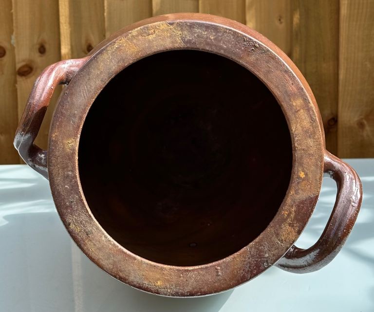 LARGE ANTIQUE FRENCH STONEWARE PLANTER URN, CONFIT JAR POT, SALTING JAR - H47cm 7.8kg - WILL POST!