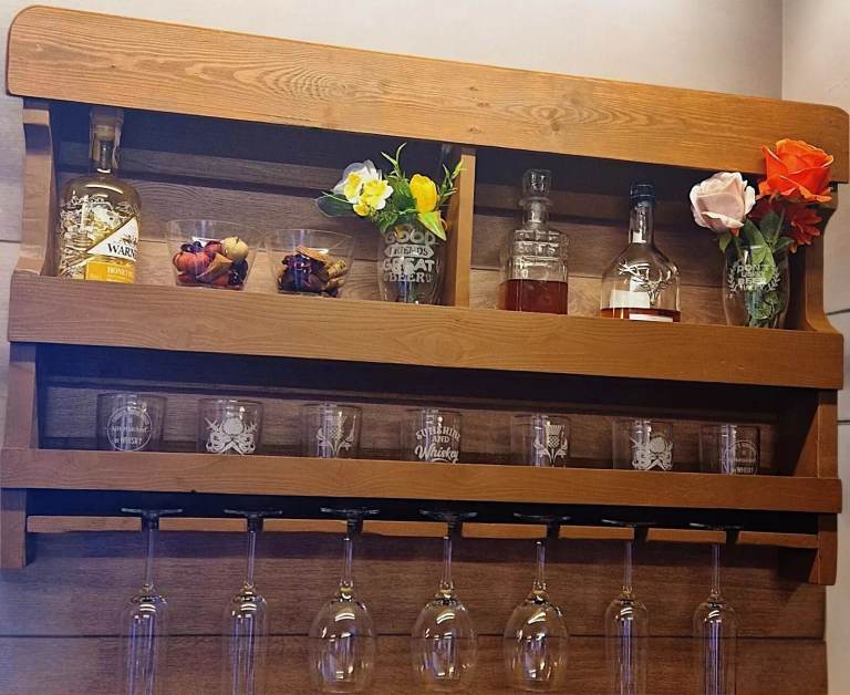 Whisky Wall Bar Wine Whisky Glasses Shelf Wall Decorative Rustical Home Pub  Hand Made
