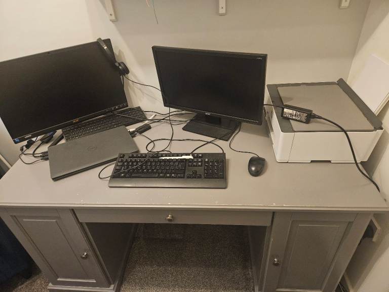 Grey Wooden Desk with Storage – Good Condition