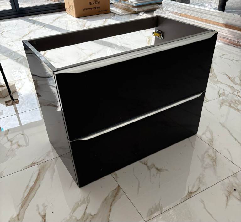 GoodHome Imandra Gloss Anthracite Wall Mounted Bathroom Vanity Unit 