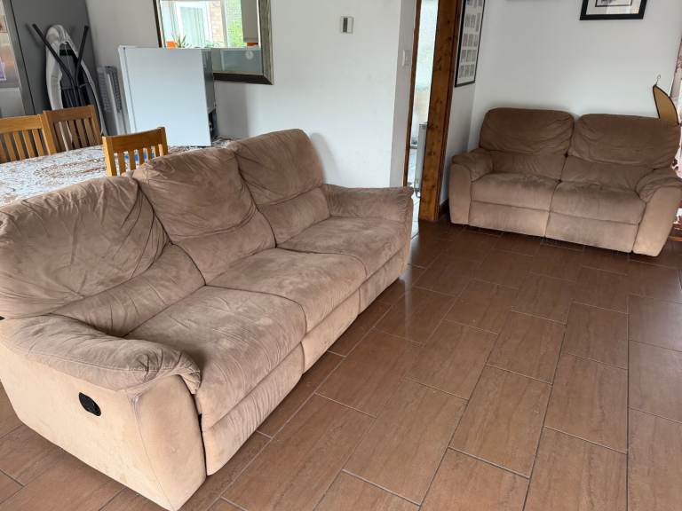 Pair of Brown Microfibre Sofas – Three-Seater and Two-Seater