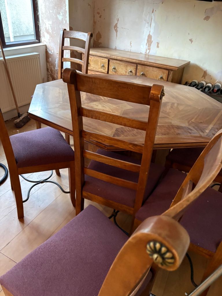Beautiful Wooden Dining table set , chairs side board and tall boy set ...