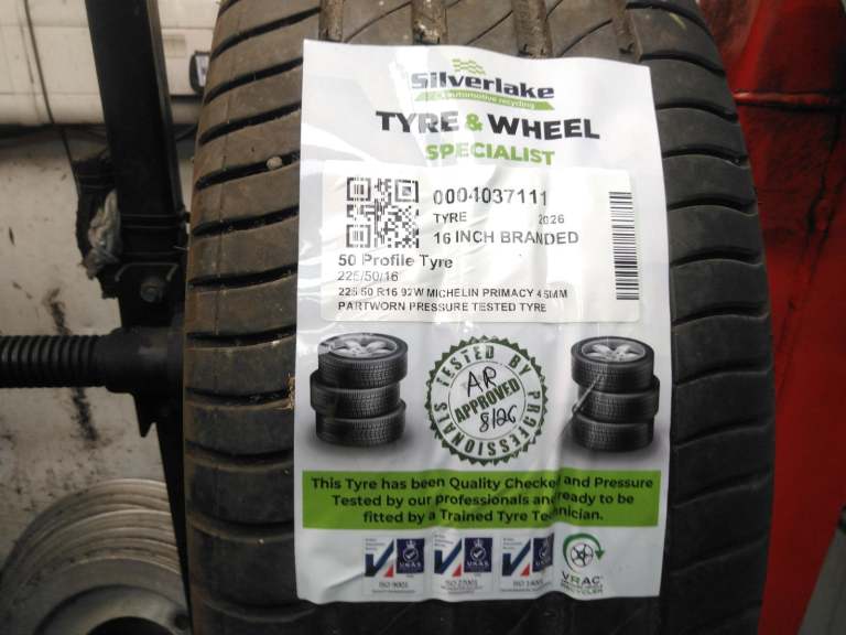 225 50 R16 92w Michelin Primacy 4 5mm Partworn Pressure Tested Tyre