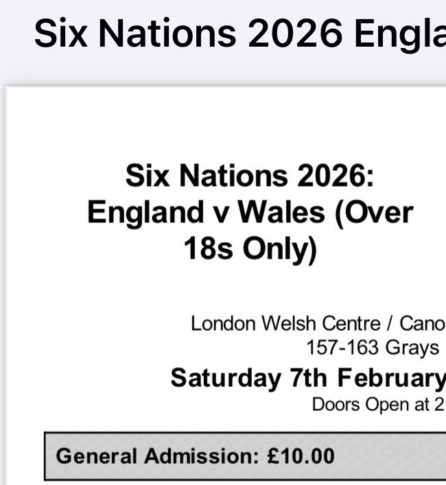 England v Wales tickets at London Welsh Centre