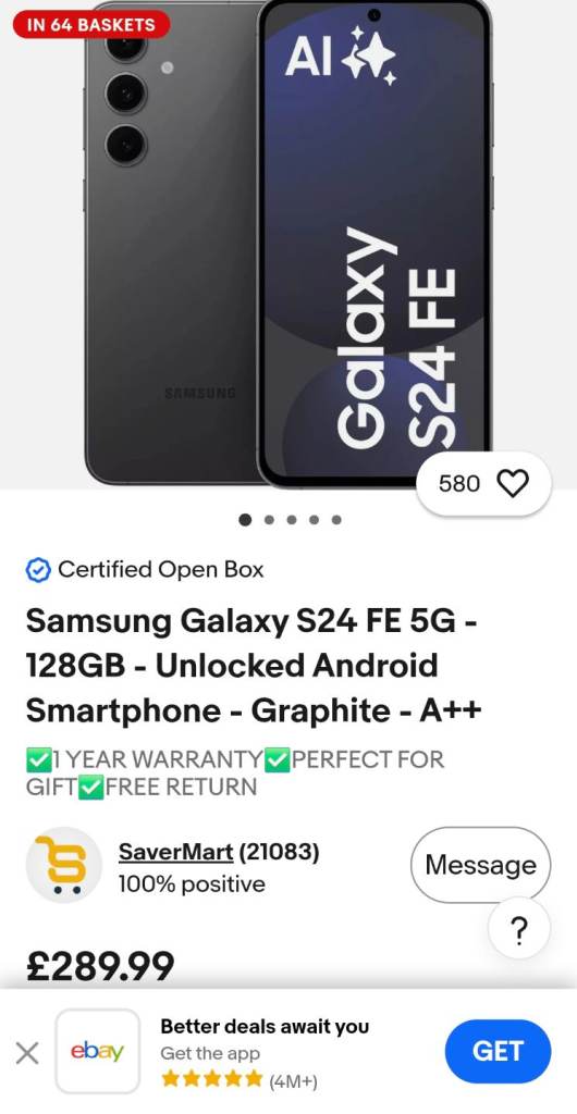 Black Samsung S24FE Mint Condition