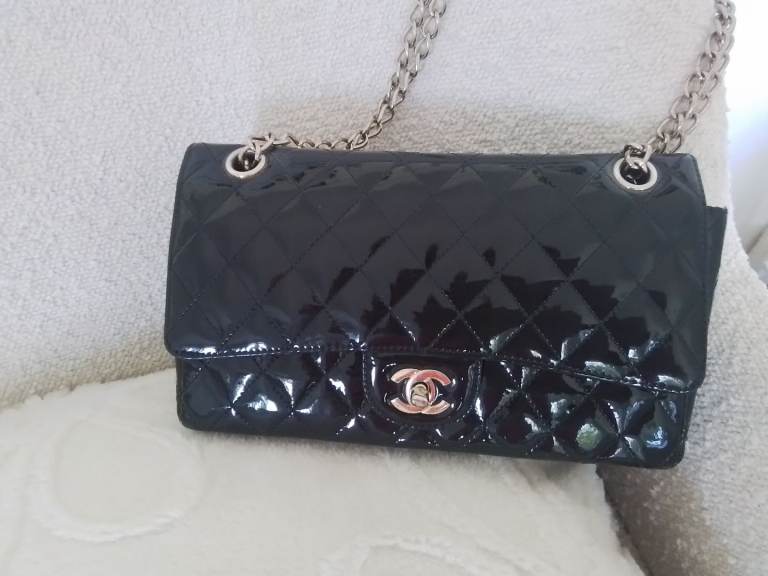 Bag Black Quilted Patent Faux Leather Shoulder Bag 
