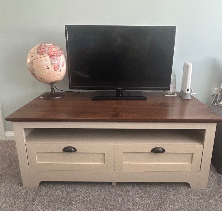 Devon 2 Drawer TV Unit / Coffee Table – Ivory & Walnut Effect