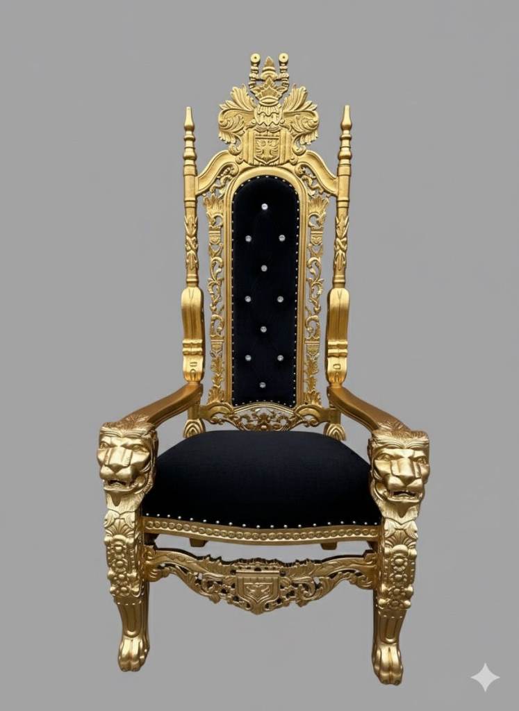 Lion King Throne Chair - Bespoke Wedding Furniture - Gold & Black Velvet