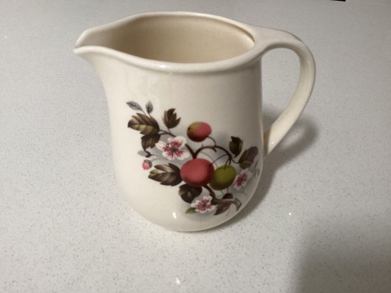 Vintage Cream Ceramic Jug with Fruit Pattern – Good Condition