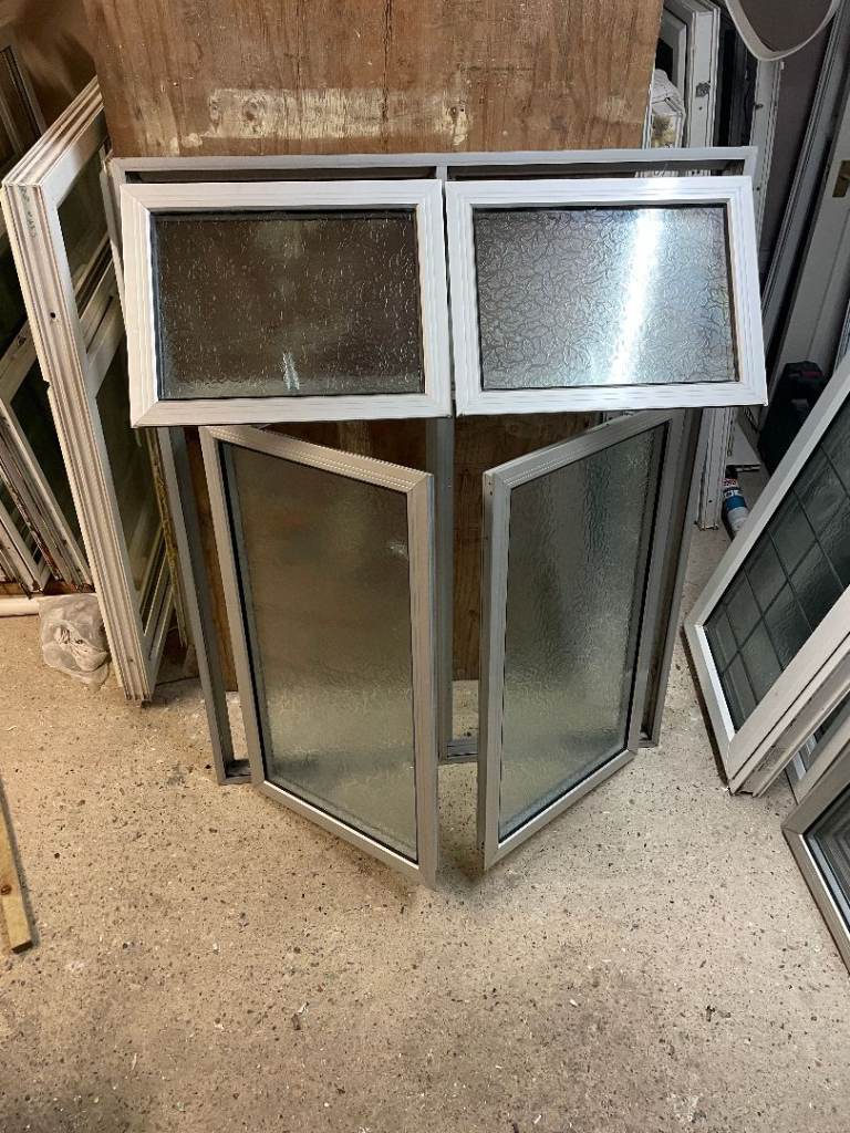 H 134 x W 107.5 cm - EVEREST GREY ALUMINIUM DOUBLE GLAZED WINDOW - OBSCURE GLASS (REF: MJ196)