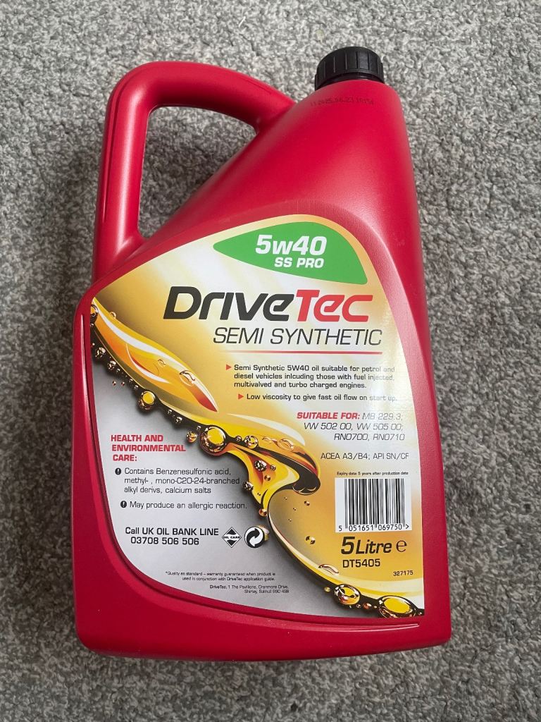 Drivetec 5W-40 SS Pro Semi-Synthetic Engine Oil 5L – Sealed & Unopened