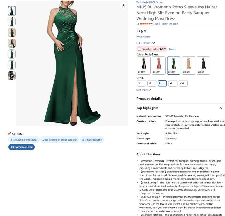 Brand new Women's Retro Sleeveless Halter Neck High Slit Party Banquet Wedding Maxi Dress (L)