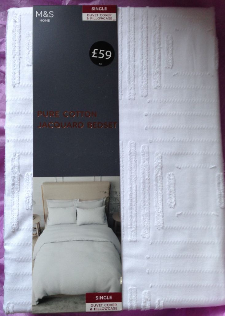 M&S 100% Cotton White Jacquard Duvet Set Single Bed 
