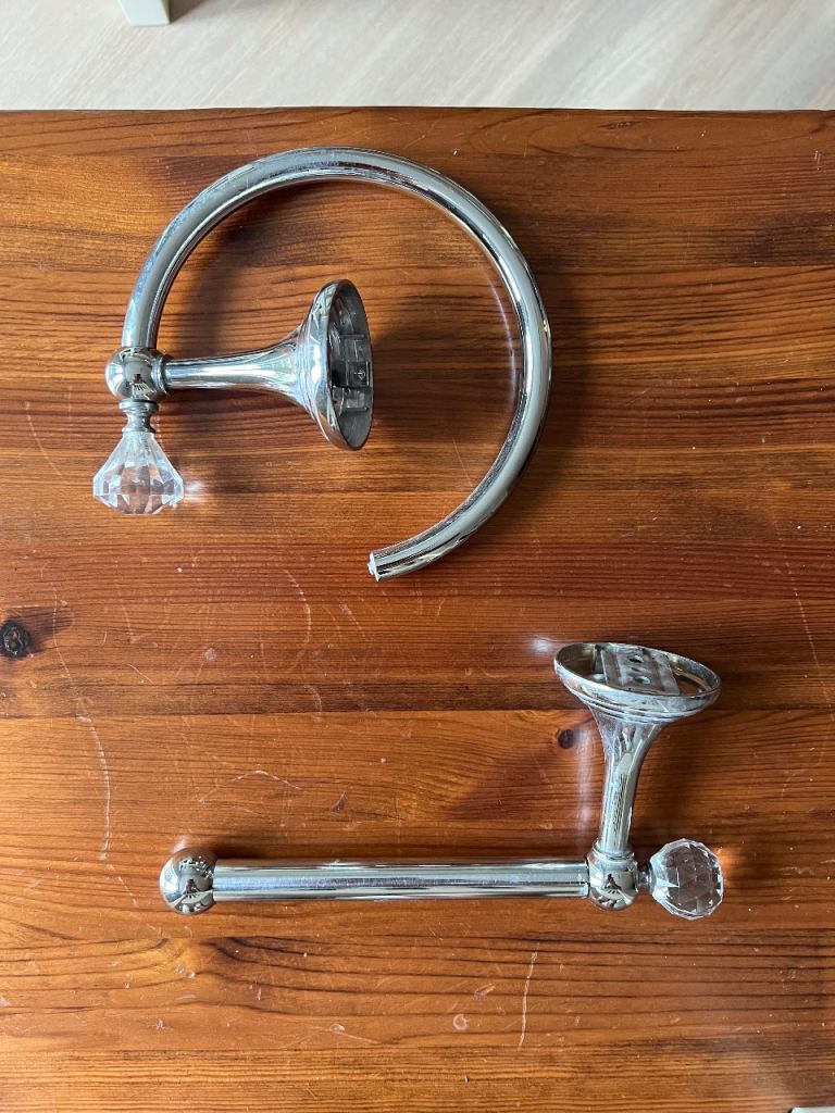 Chrome Bathroom Accessories with Crystal Knobs