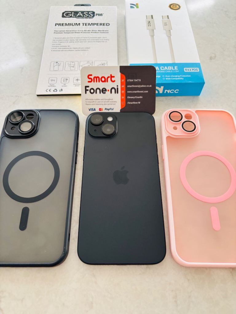 Black Apple iPhone 15 PLUS. 6 month warranty. Lisburn. Delivery available 