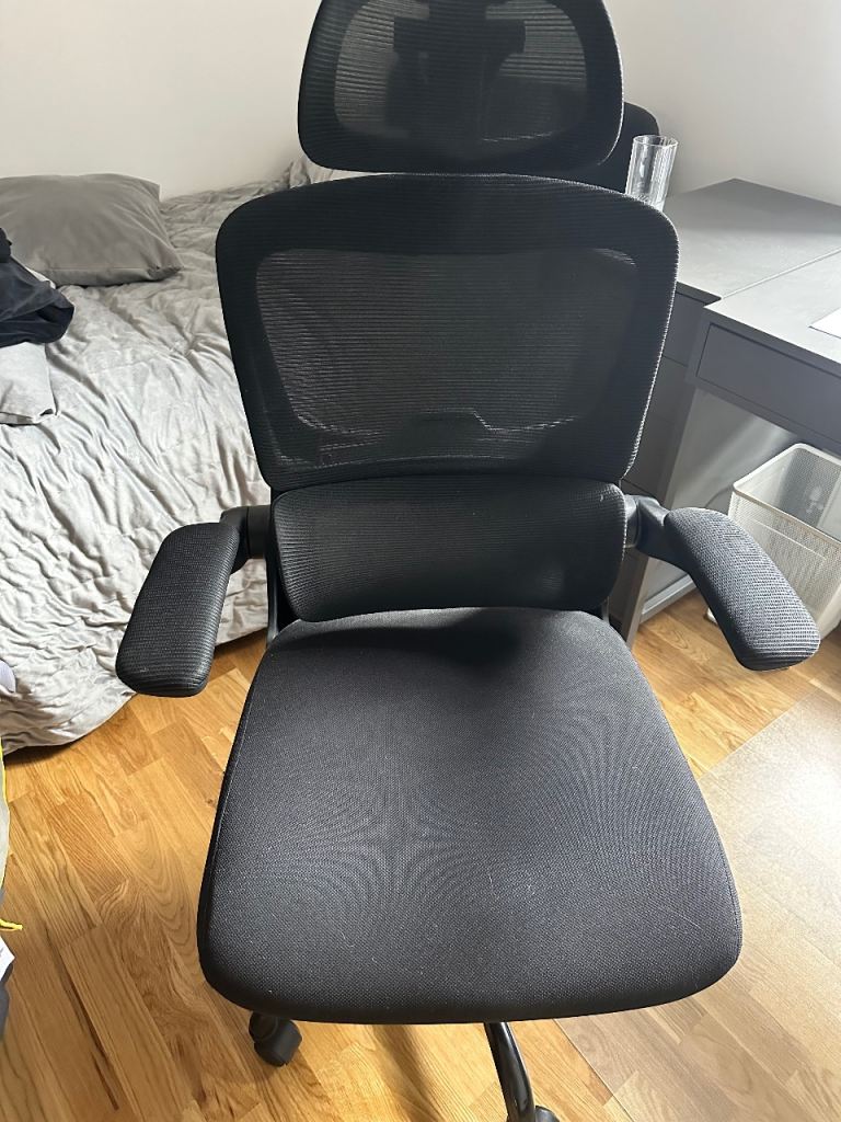 Black Mesh Office Chair with Headrest and Armrests