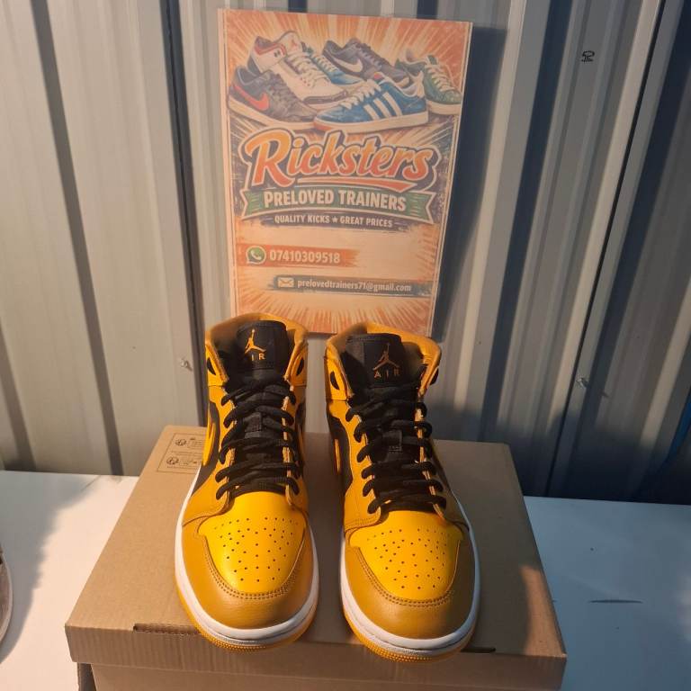Jordan 1 Mid Trainers – Yellow & Black, Size UK 6