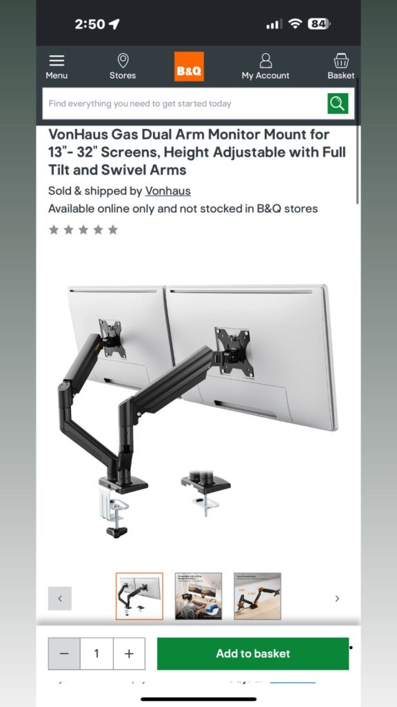 VonHaus Gas Dual Arm Monitor Mount