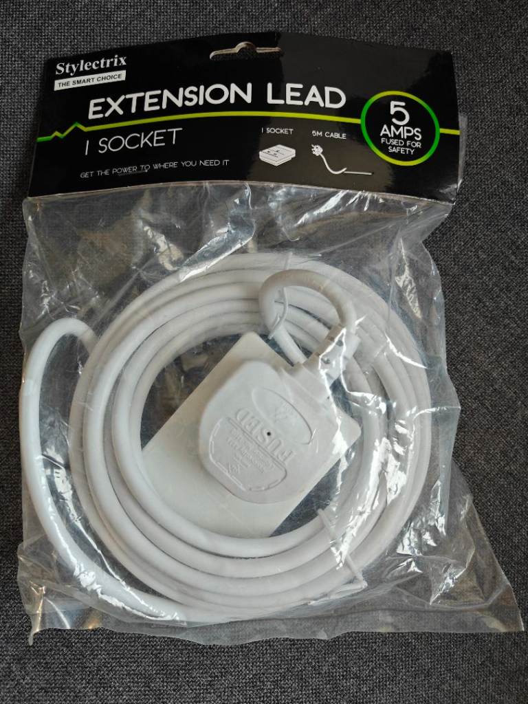 Stylectrix Extension Lead - 1 Socket, 1M Cable, 5 Amps, BNIB