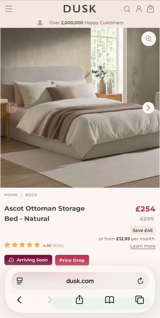 Dusk double ottoman grey bed 