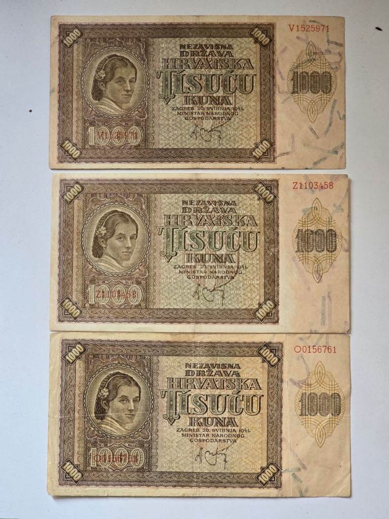 Lot 1941 Antique WWII Era Croatia Hrvatska 20 Koruna Banknotes 