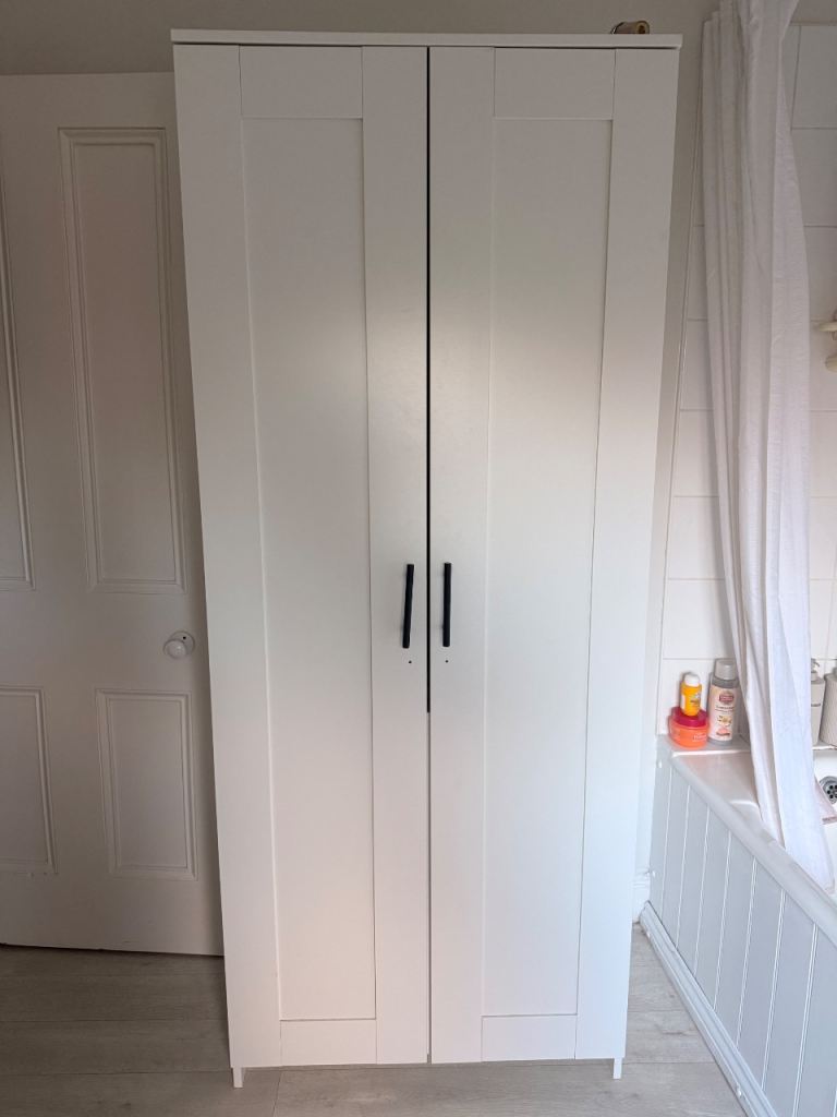 White Double Wardrobe with Black Handles