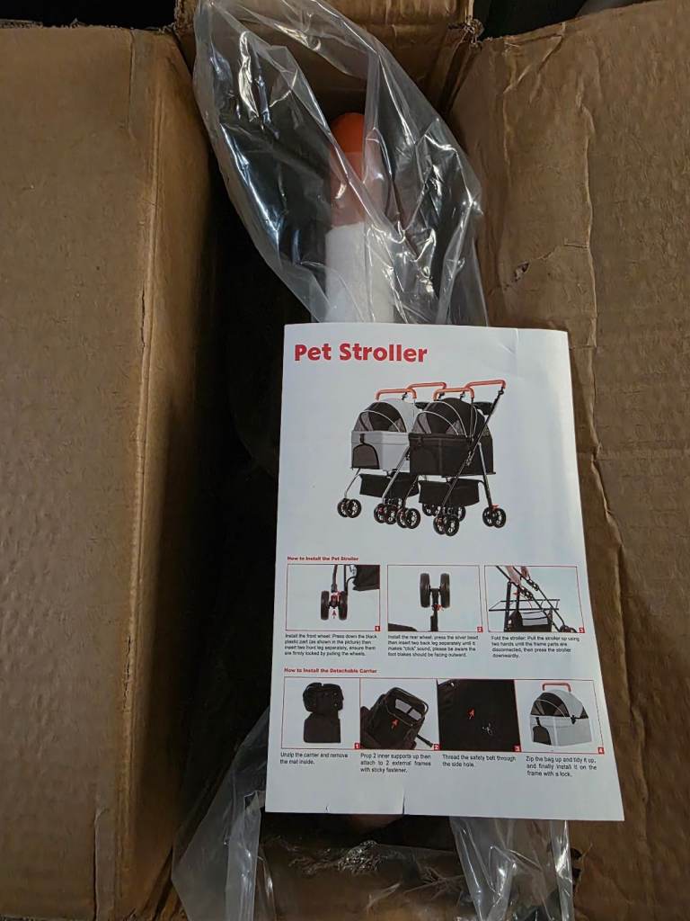 Pet Stroller Foldable 4-Wheel Removable Carrier for Small Dogs & Cats – Black
