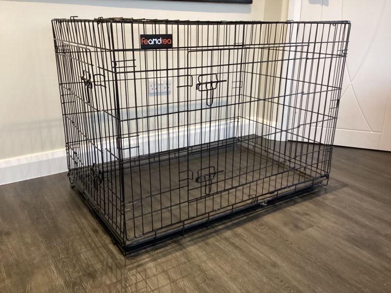 Folding Dog Crate with 2 Doors and Removable Plastic Tray