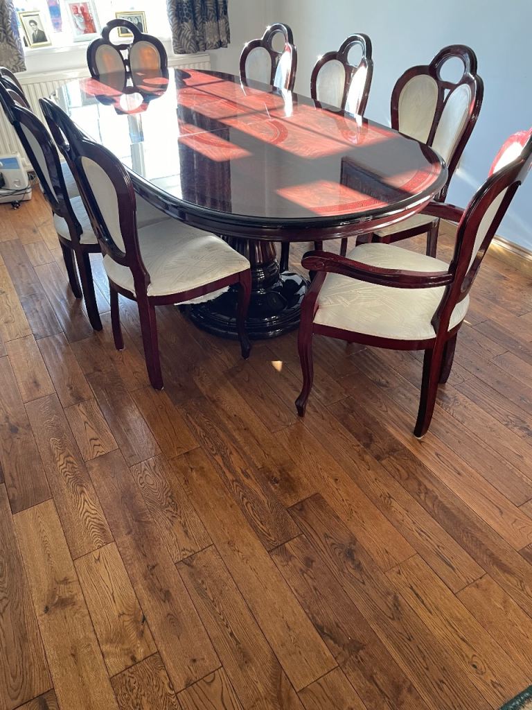 Large Wooden Dining Table and 8 Chairs. Very Good Condition