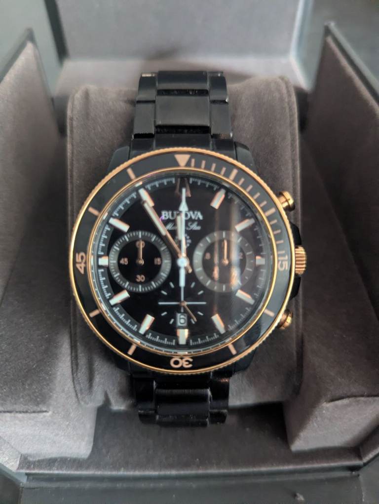 Bulova Marine Star Chronograph Watch - Black & Gold, As Good As New