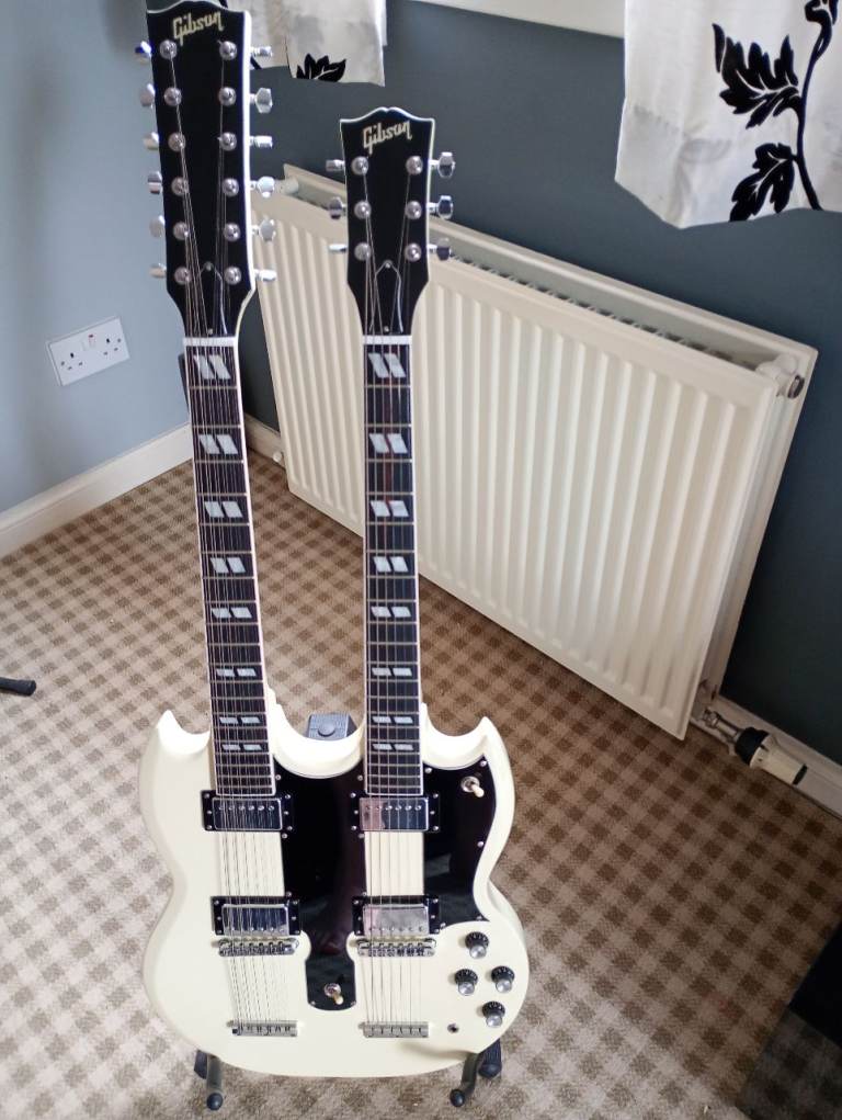 Imported EDS 1275 Double Neck Electric Guitar – Cream, Very Good Condition